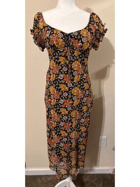 Floral Daisy Mesh Off Shoulder Dress Cottage Core Prairie Y2K Size Large